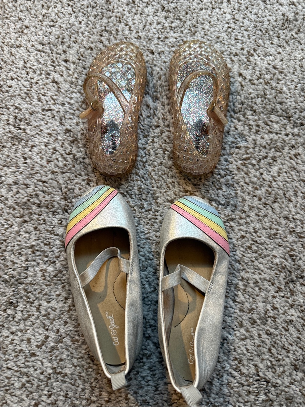 Cat & Jack Silver Ballet Flats with Pastel Rainbow Stripes